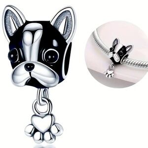 silver black and silver dog w/ dangle bone charm NWT